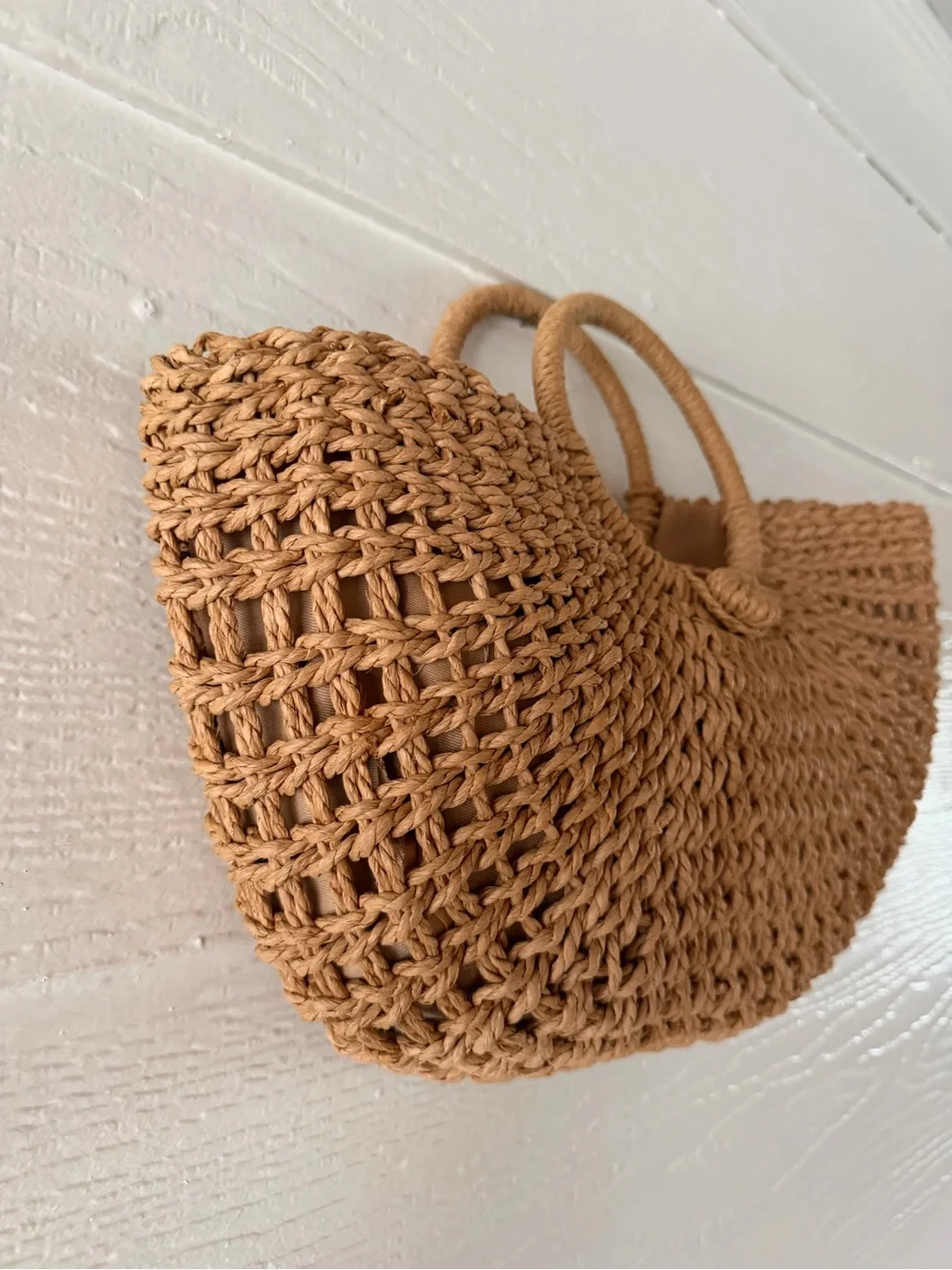 Natural Raffia Woven Circle Handle Tote Bag Beach Purse Boho